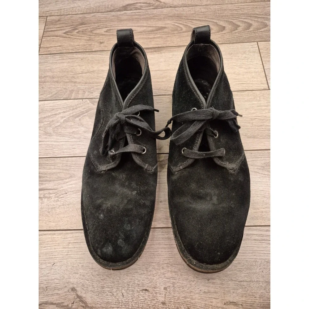 John Varvatos USA Mens Black Suede Chukka Desert Boots Peace Sign Sole Sz 10 M